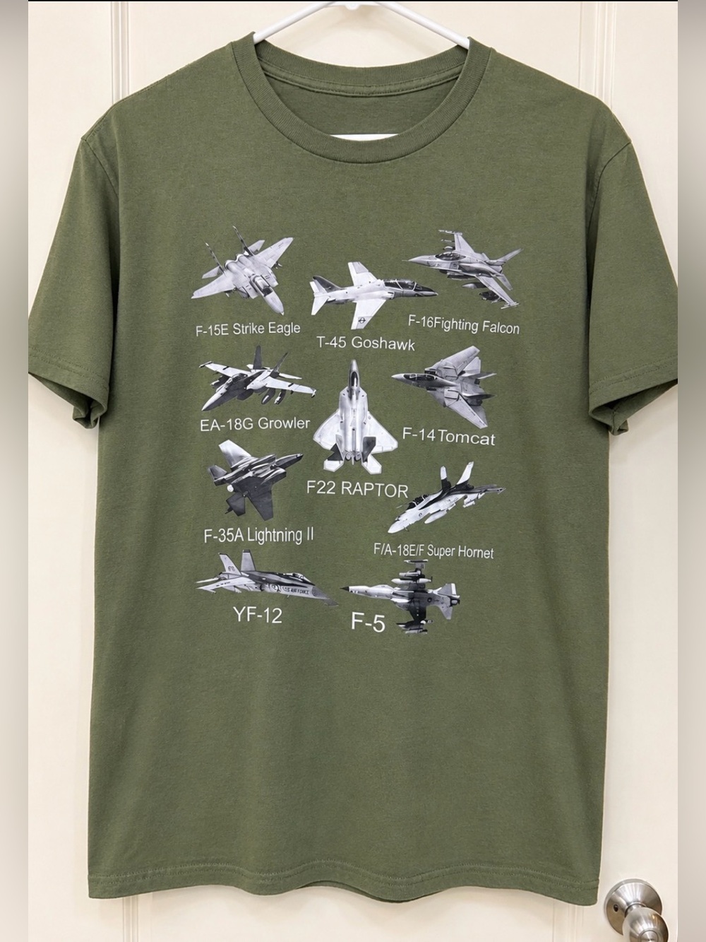 Military Jet short sleeve tshirt Olive Green f 16 f 15 raptor tomcat growler F 5